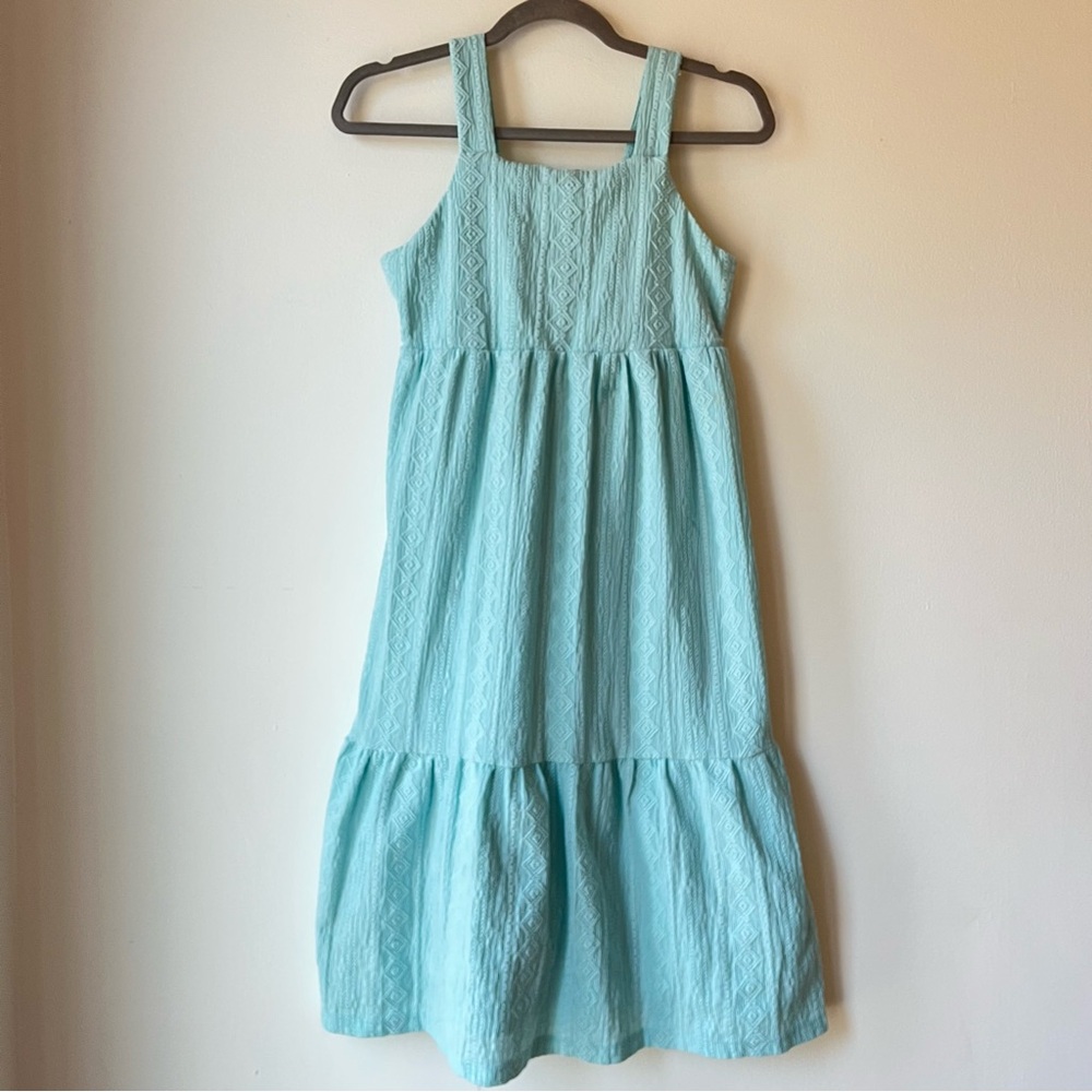 Carter’s Aqua Textured Dress Girls Size 12 Sleeveless Summer Tiered Pretty